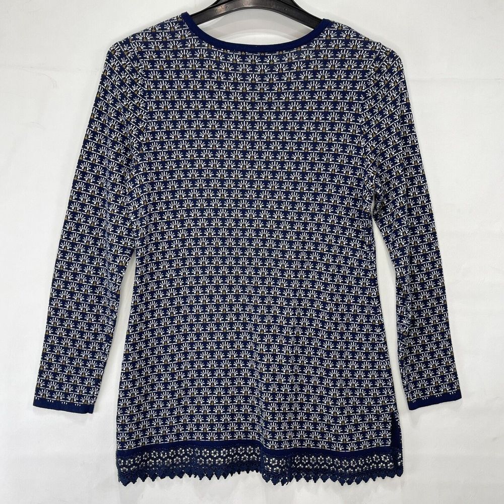 Susan Graver Women Medium Blue Cotton Blend Floral Pattern Long Sleeve Knit - Picture 2 of 10